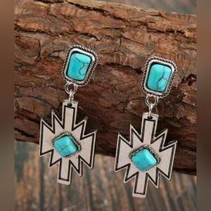 Southwestern Turquoise and Silver Geometric Earrings